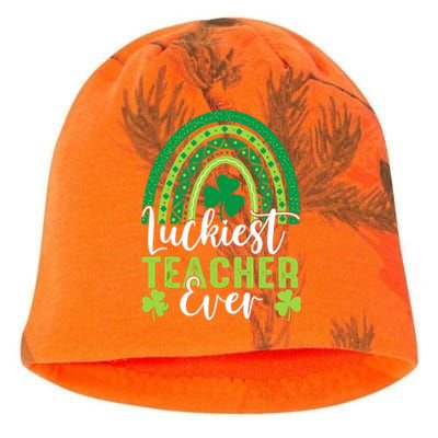 Luckiest Teacher Ever Rainbow Shamrock St Patrick's Day Kati - Camo Knit Beanie