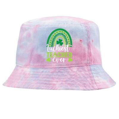 Luckiest Teacher Ever Rainbow Shamrock St Patrick's Day Tie-Dyed Bucket Hat