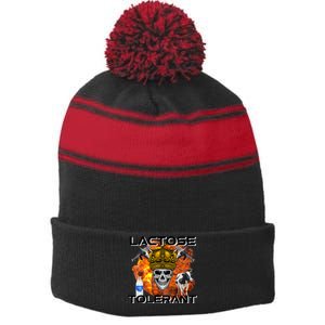 Lactose Tolerant Funny Trendy Design Meme Stripe Pom Pom Beanie