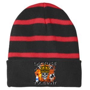 Lactose Tolerant Funny Trendy Design Meme Striped Beanie with Solid Band