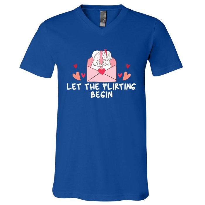 Let The Flirting Begin Cool Gift Hearts Love Valentine's Day Cool Gift V-Neck T-Shirt