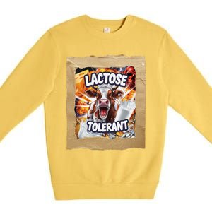 Lactose Tolerant Funny Cow Dairy Lover Funny Meme Premium Crewneck Sweatshirt