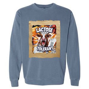 Lactose Tolerant Funny Cow Dairy Lover Funny Meme Garment-Dyed Sweatshirt