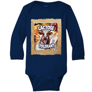 Lactose Tolerant Funny Cow Dairy Lover Funny Meme Baby Long Sleeve Bodysuit