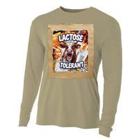 Lactose Tolerant Funny Cow Dairy Lover Funny Meme Cooling Performance Long Sleeve Crew