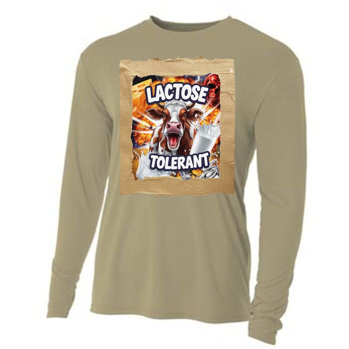 Lactose Tolerant Funny Cow Dairy Lover Funny Meme Cooling Performance Long Sleeve Crew