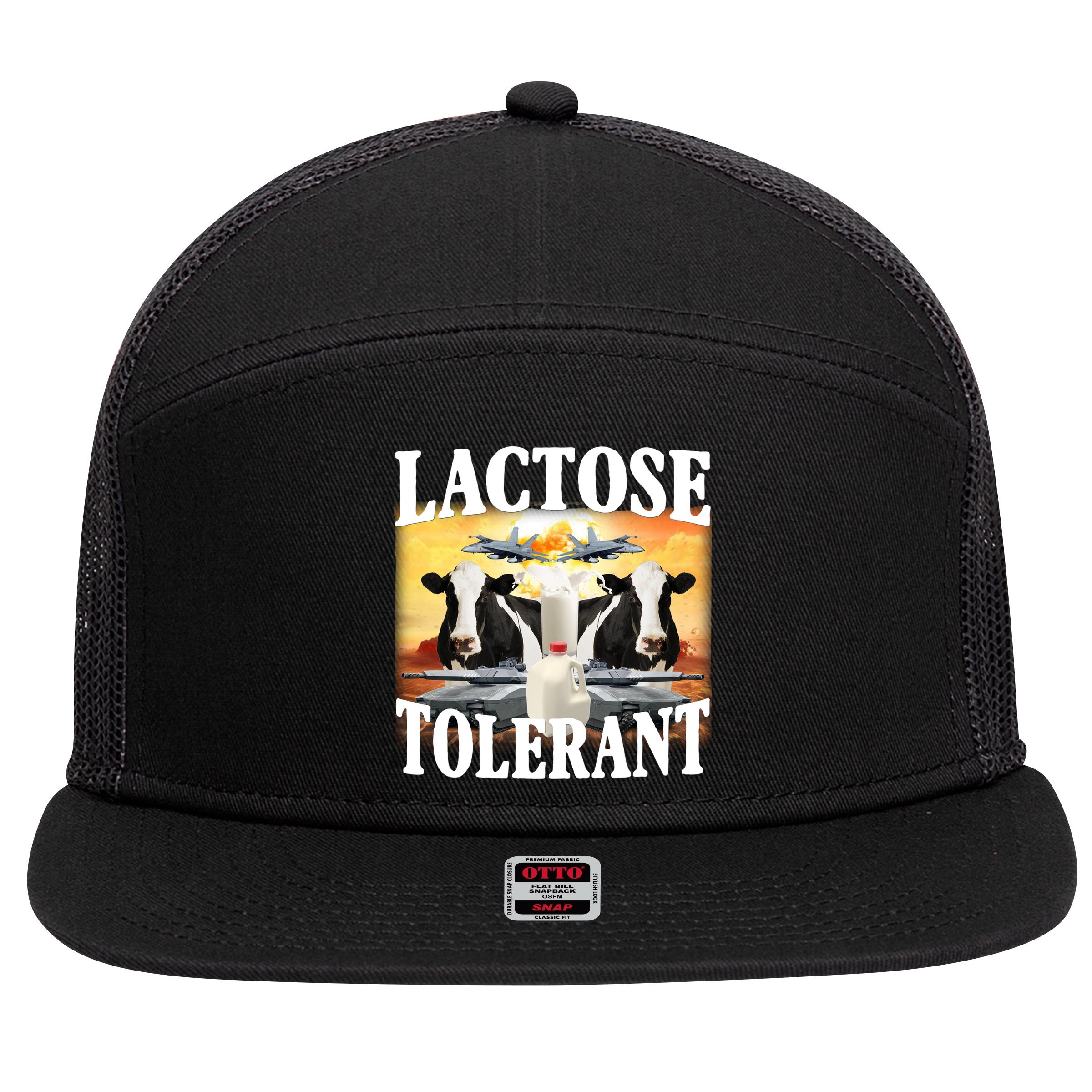 Lactose Tolerant Funny Cow 7 Panel Mesh Trucker Snapback Hat