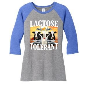 Lactose Tolerant Funny Cow Women's Tri-Blend 3/4-Sleeve Raglan Shirt