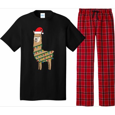 Llama Tree Funny Christmas Lights Santa Hat Holiday Gift Pajama Set