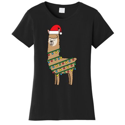 Llama Tree Funny Christmas Lights Santa Hat Holiday Gift Women's T-Shirt