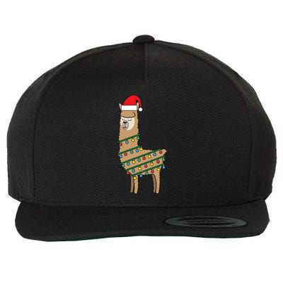 Llama Tree Funny Christmas Lights Santa Hat Holiday Gift Wool Snapback Cap