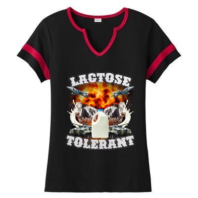 Lactose Tolerant Funny Trending Meme Ladies Halftime Notch Neck Tee