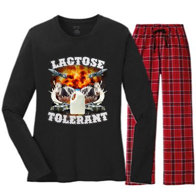 Lactose Tolerant Funny Trending Meme Women's Long Sleeve Flannel Pajama Set 