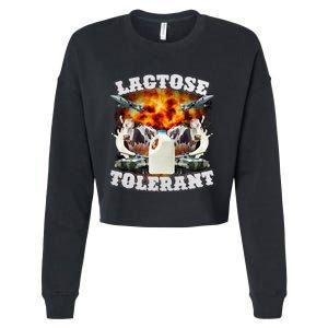 Lactose Tolerant Funny Trending Meme Cropped Pullover Crew