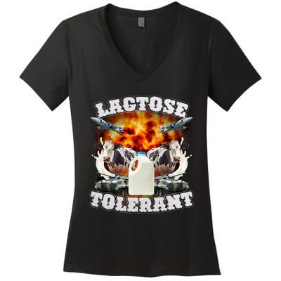 Lactose Tolerant Funny Trending Meme Women's V-Neck T-Shirt