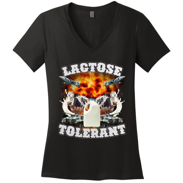 Lactose Tolerant Funny Trending Meme Women's V-Neck T-Shirt