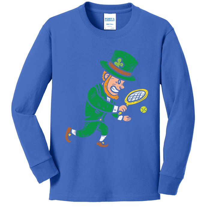 Leprechaun Tennis Funny St Patricks Day Sports Gift Kids Long Sleeve Shirt