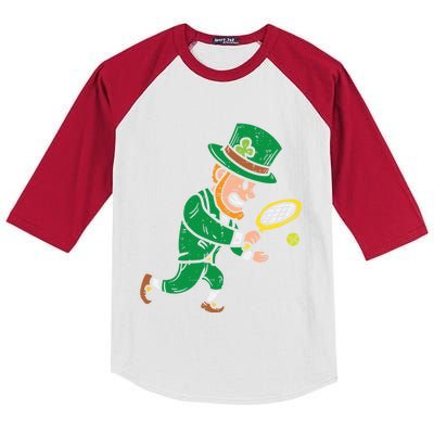 Leprechaun Tennis Funny St Patricks Day Sports Gift Kids Colorblock Raglan Jersey