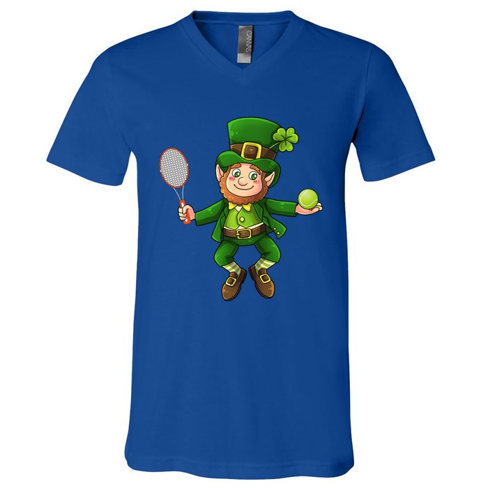 Leprechaun Tennis Funny St Patricks Day Sports Gift V-Neck T-Shirt