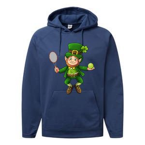 Leprechaun Tennis Funny St Patricks Day Sports Gift Performance Fleece Hoodie