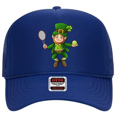 Leprechaun Tennis Funny St Patricks Day Sports Gift High Crown Mesh Back Trucker Hat