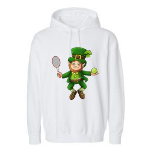 Leprechaun Tennis Funny St Patricks Day Sports Gift Garment-Dyed Fleece Hoodie