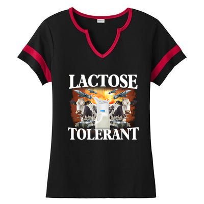 Lactose Tolerant Funny Trending Meme Ladies Halftime Notch Neck Tee