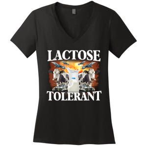 Lactose Tolerant Funny Trending Meme Women's V-Neck T-Shirt