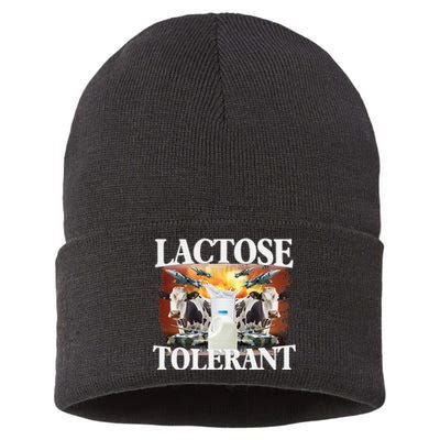 Lactose Tolerant Funny Trending Meme Sustainable Knit Beanie