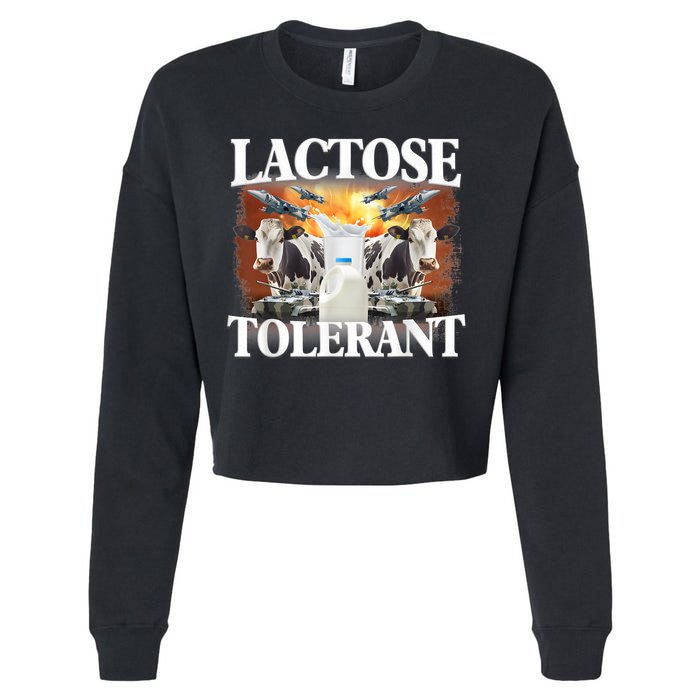 Lactose Tolerant Funny Trending Meme Cropped Pullover Crew