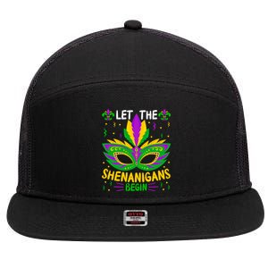 Let The Funny Shenanigans Begin Carnival Mardi Gras Cool Gift 7 Panel Mesh Trucker Snapback Hat