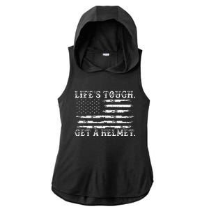 LifeS Tough Get A Helmet Man Usa Flag Ladies PosiCharge Tri-Blend Wicking Draft Hoodie Tank