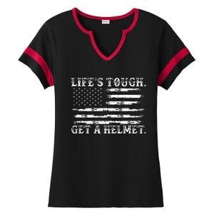 LifeS Tough Get A Helmet Man Usa Flag Ladies Halftime Notch Neck Tee