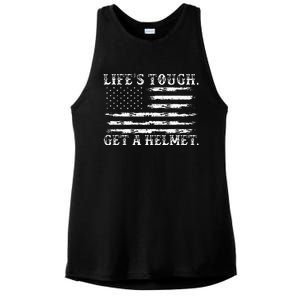 LifeS Tough Get A Helmet Man Usa Flag Ladies PosiCharge Tri-Blend Wicking Tank