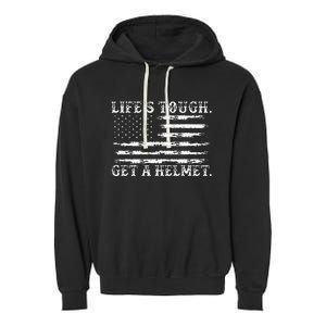 LifeS Tough Get A Helmet Man Usa Flag Garment-Dyed Fleece Hoodie