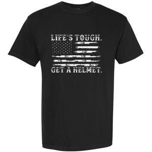 LifeS Tough Get A Helmet Man Usa Flag Garment-Dyed Heavyweight T-Shirt