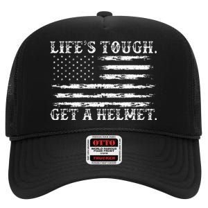 LifeS Tough Get A Helmet Man Usa Flag High Crown Mesh Back Trucker Hat