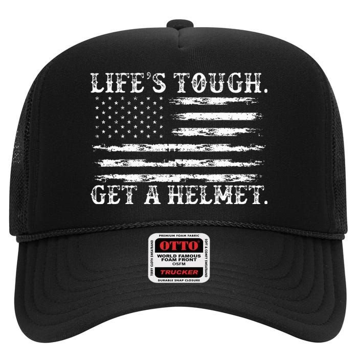 LifeS Tough Get A Helmet Man Usa Flag High Crown Mesh Back Trucker Hat