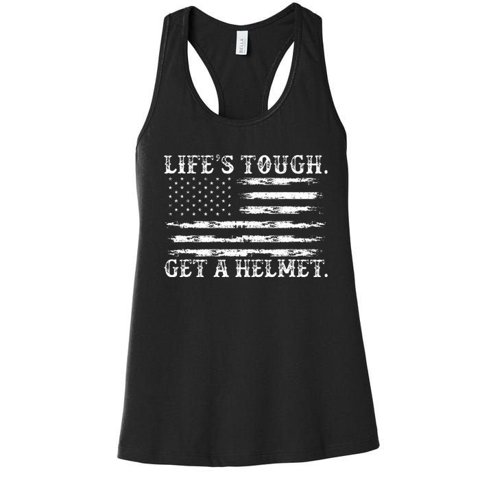 LifeS Tough Get A Helmet Man Usa Flag Women's Racerback Tank