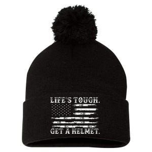 LifeS Tough Get A Helmet Man Usa Flag Pom Pom 12in Knit Beanie