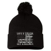 LifeS Tough Get A Helmet Man Usa Flag Pom Pom 12in Knit Beanie