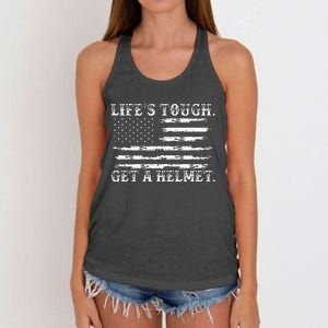 LifeS Tough Get A Helmet Man Usa Flag Women's Knotted Racerback Tank