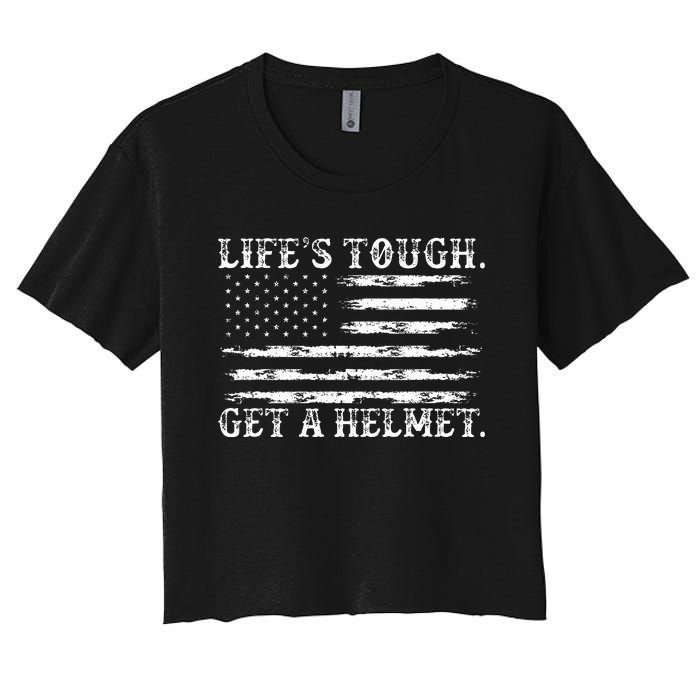 LifeS Tough Get A Helmet Man Usa Flag Women's Crop Top Tee