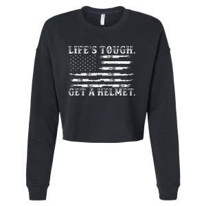 LifeS Tough Get A Helmet Man Usa Flag Cropped Pullover Crew