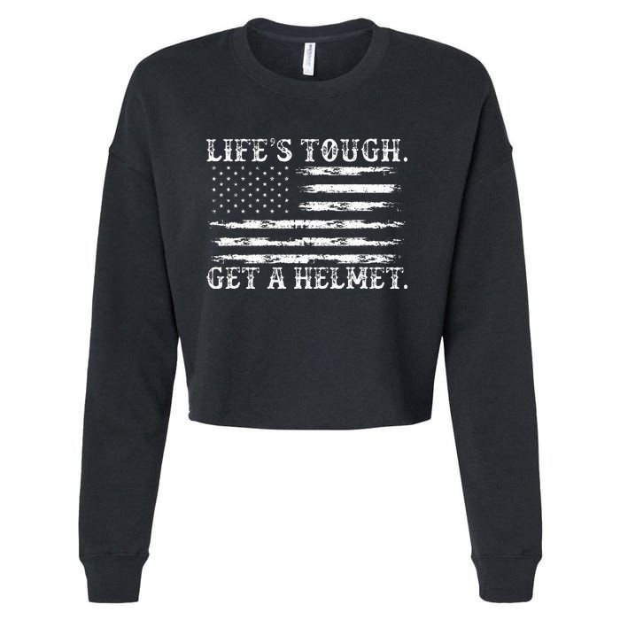 LifeS Tough Get A Helmet Man Usa Flag Cropped Pullover Crew