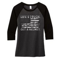 LifeS Tough Get A Helmet Man Usa Flag Women's Tri-Blend 3/4-Sleeve Raglan Shirt