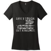 LifeS Tough Get A Helmet Man Usa Flag Women's V-Neck T-Shirt