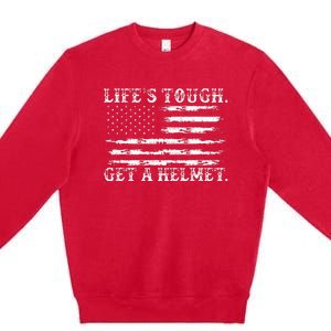 LifeS Tough Get A Helmet Man Usa Flag Premium Crewneck Sweatshirt