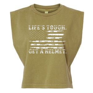 LifeS Tough Get A Helmet Man Usa Flag Garment-Dyed Women's Muscle Tee