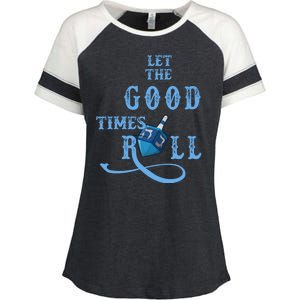 Let The Good Times Roll Raglan Hanukkah Enza Ladies Jersey Colorblock Tee